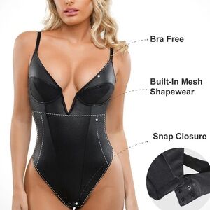 Popilush Shapewear Faux Leather Plunging V
Sculpting Corset Bodysuit